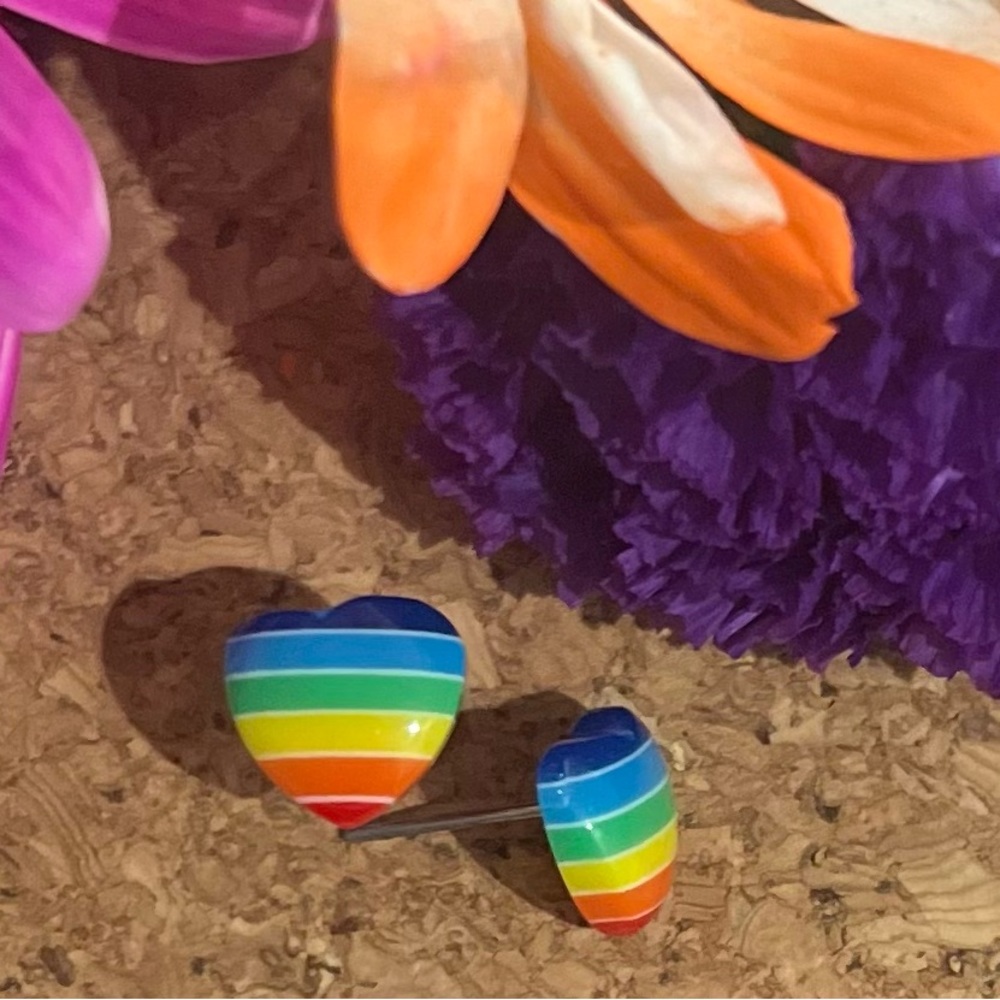 SOLD Rainbow heart earrings 1/4 inch